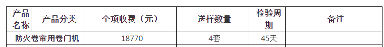 防火卷簾用卷門機(jī)自愿性認(rèn)證檢驗(yàn)收費(fèi)表（山東）