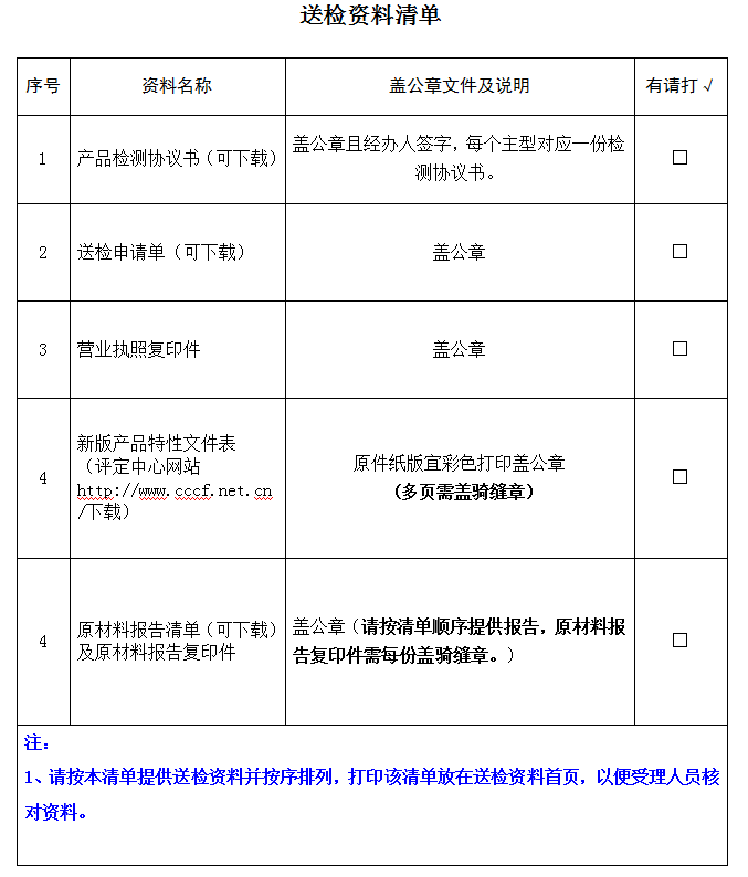 上升器產(chǎn)品認(rèn)證型式試驗業(yè)務(wù)受理送檢資料清單（廣東所）