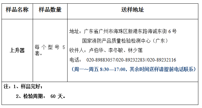上升器產(chǎn)品認證型式試驗業(yè)務辦理指南（廣東所）